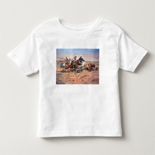 Cowboys roping a stut, 1897 (olja på canvas) tee shirt (Framsida)