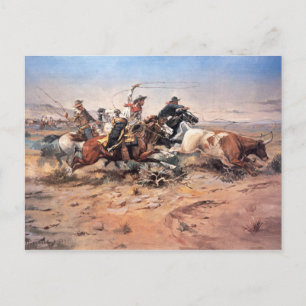Cowboys roping a stut, 1897 (olja på canvas) vykort