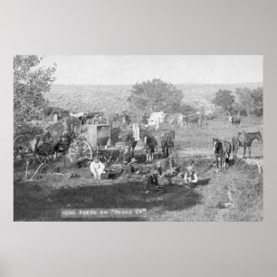 Cowboys som äter runt om en campingplats, poster