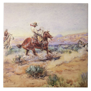 Cowboys som fångar en Varg med en Rope Lasso Kakelplatta