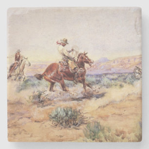 Cowboys som fångar en Varg med en Rope Lasso Stenunderlägg