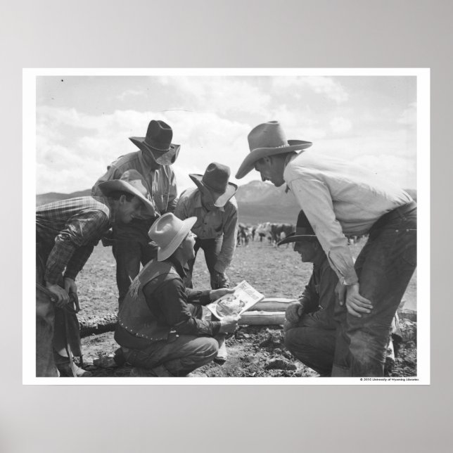 Cowboys tittar en tidning poster (Framsidan)