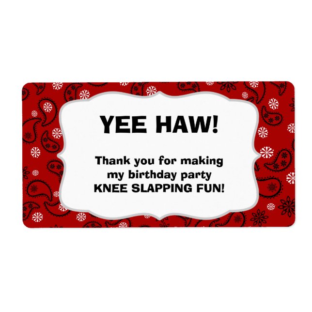 Cowboys Vattenflaska Favor - anpassa den! - röd Fraktsedel (Framsidan)