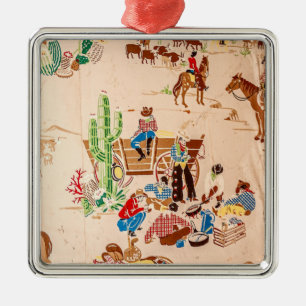 Cowboys - Vintage Tapet - Vilda western keramiskt Julgransprydnad Metall