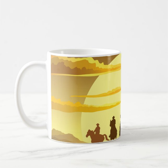 cowboysilhouette-grupp mot sol kaffemugg (Vänster)
