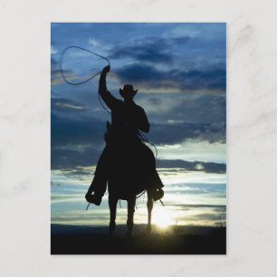 cowboysilhuett, ranch sunset cowboysilhouette vykort