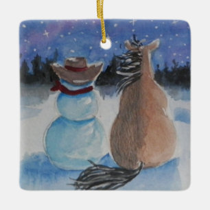 Cowboysnögubbe med hästjulhelgdag julgransprydnad keramik