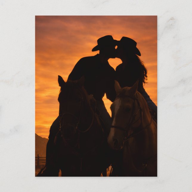 Cowboysolnedgångsparkost med par vykort (Framsida)