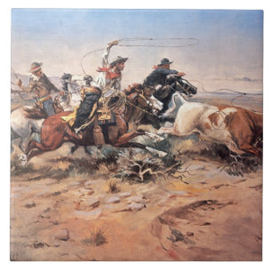 Cowboystågvirke ett råd, 1897 (olja på kanfas) kakelplatta