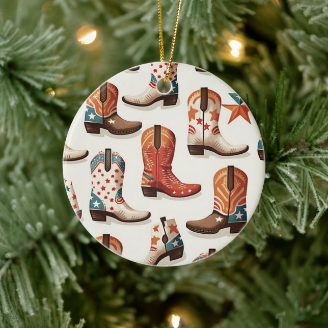 Cowboystövlar mönster julgransprydnad keramik (Träd)