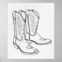 Cowboystövlar svart modern minimalistisk konst poster