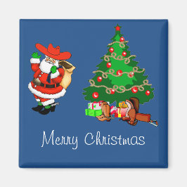 Cowboytomten med Julgran God jul Magnet