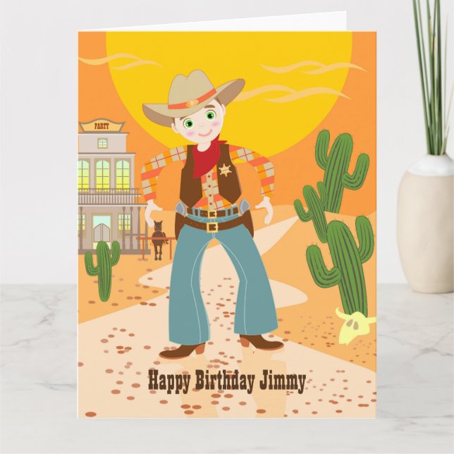 Cowboyunge födelsedagsfest kort (Framsida)