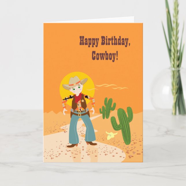 Cowboyunge födelsedagsfest kort (Framsida)