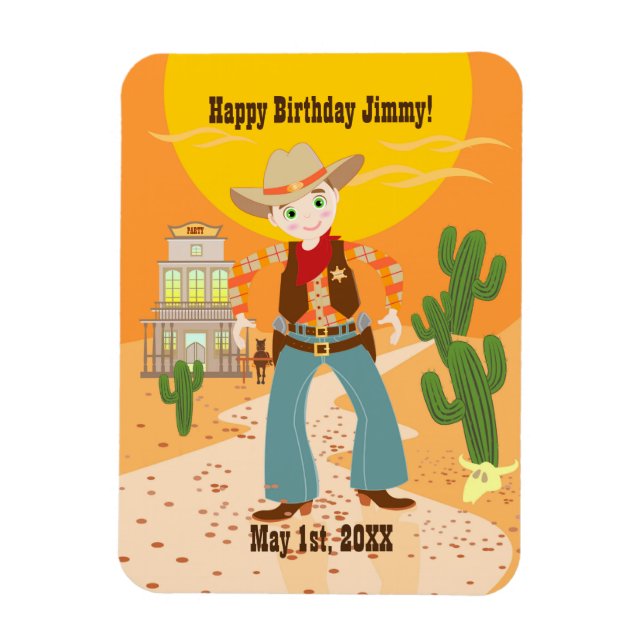 Cowboyunge födelsedagsfest magnet (Vertikal)