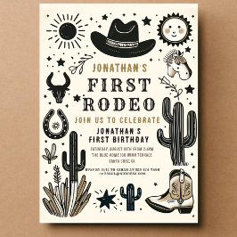 CowboyVild Western First Rodeo Första födelsedag 1 Inbjudningar