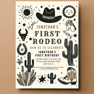 CowboyVild Western First Rodeo Första födelsedag 1 Inbjudningar