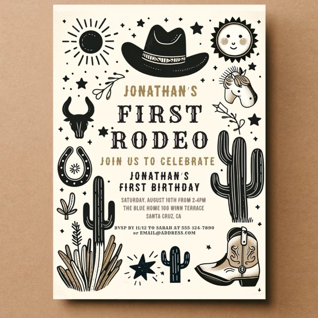 CowboyVild Western First Rodeo Första födelsedag 1 Inbjudningar (Skapare uppladdad)