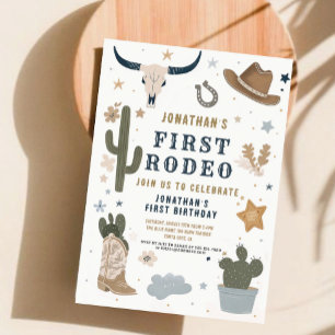 CowboyVild Western First Rodeo Första födelsedag 1 Inbjudningar