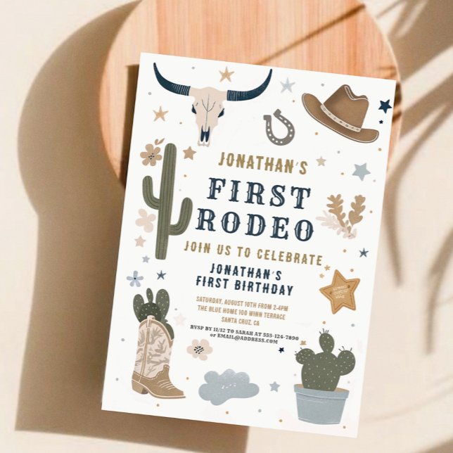 CowboyVild Western First Rodeo Första födelsedag 1 Inbjudningar (Skapare uppladdad)