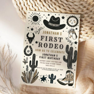 CowboyVild Western First Rodeo Första födelsedag 1 Inbjudningar