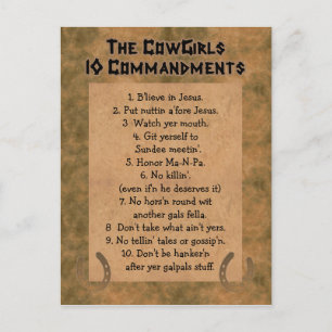 Cowgirl 10 Commandments POSTCARD Vykort