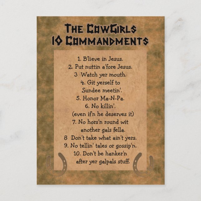 Cowgirl 10 Commandments POSTCARD Vykort (Front)