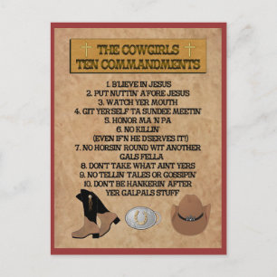Cowgirl 10 Commandments POSTCARD Vykort