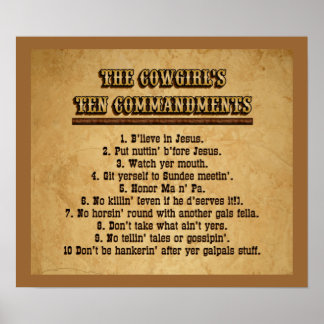 Cowgirl 10 Commandments Poster