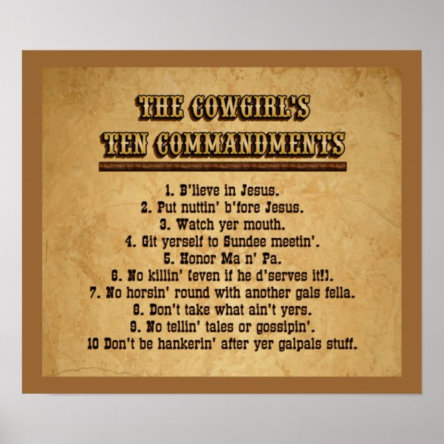 Cowgirl 10 Commandments Poster (Framsidan)