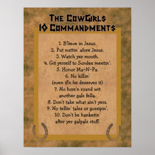 Cowgirl 10 Commandments POSTER Skriv ut