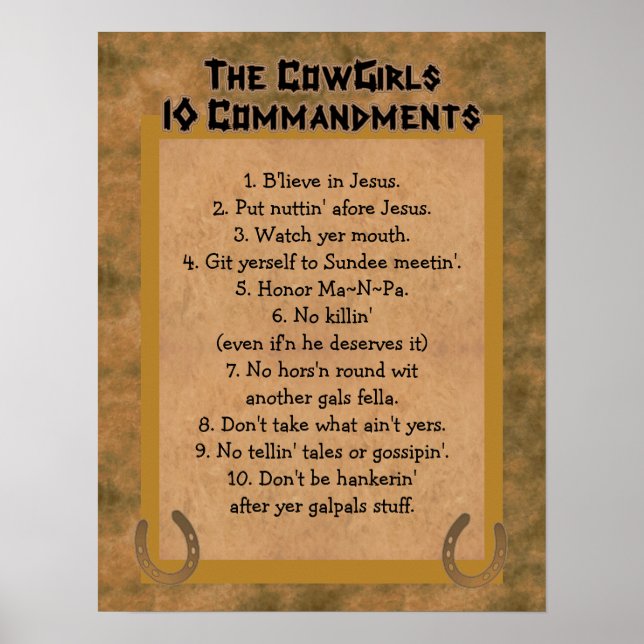 Cowgirl 10 Commandments POSTER Skriv ut (Framsidan)