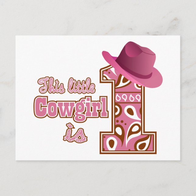 Cowgirl 1st Birthday Vykort (Framsida)