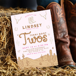 Cowgirl 2nd Birthday Party Terri-Boot Twos Pink Inbjudningar