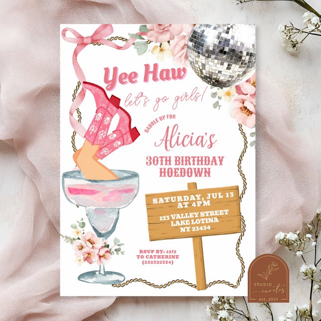 Cowgirl Adult Birthday Hoedown Invitation Inbjudningar (Skapare uppladdad)