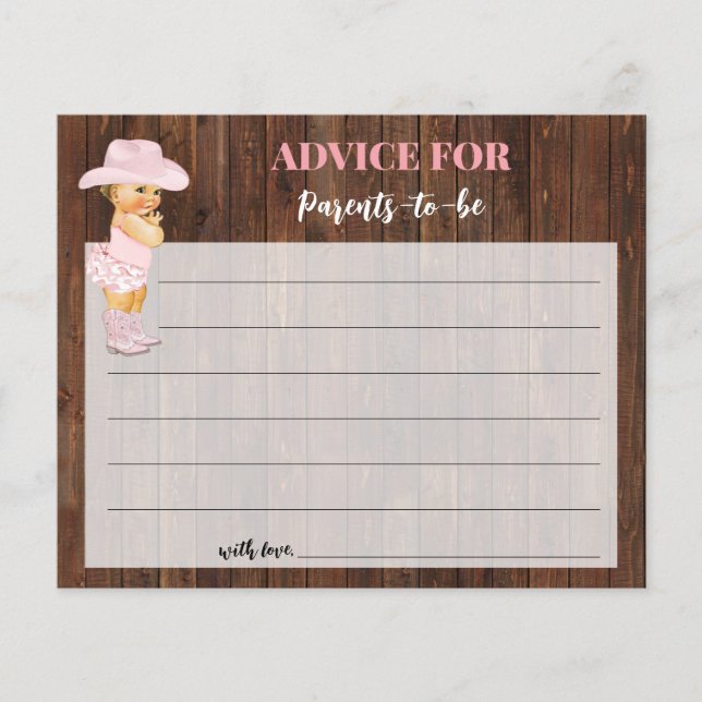 Cowgirl Advice for Mamma & Pappa Baby Shower Card Flygblad (Framsidan)