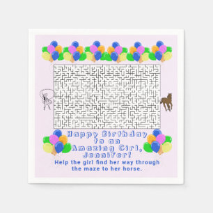 Cowgirl and Horse Birthday Maze Fantastisk Girl Ro Pappersservett