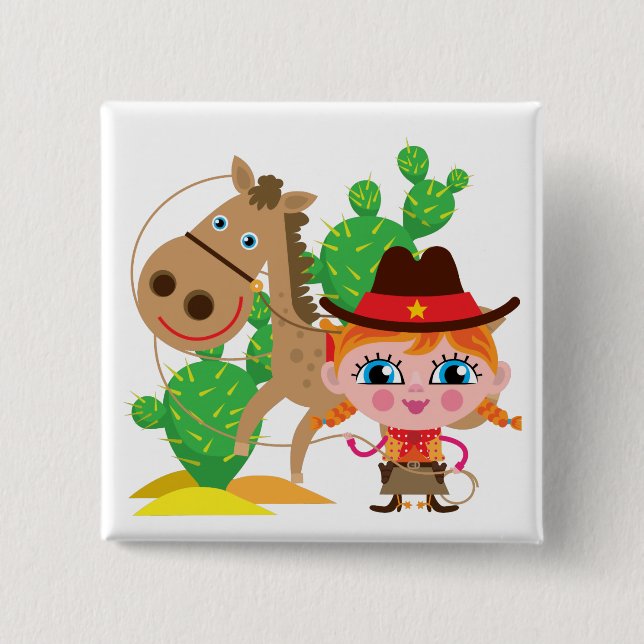 Cowgirl and Horse Knapp (Framsida)