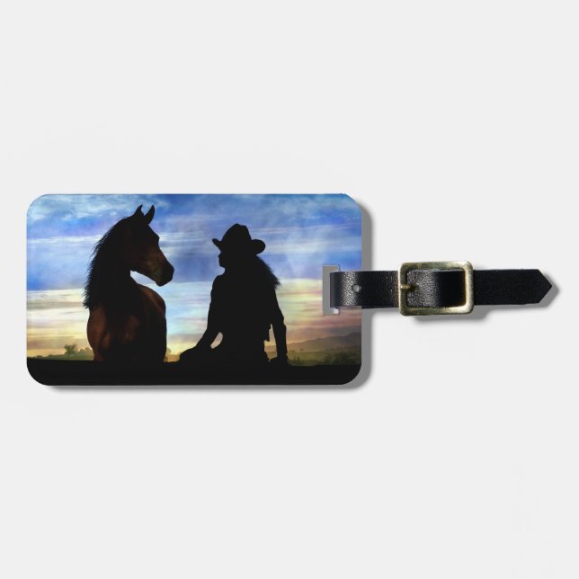 Cowgirl and Horse Luggage Tag Bagagebricka (Horisontell Framsida)