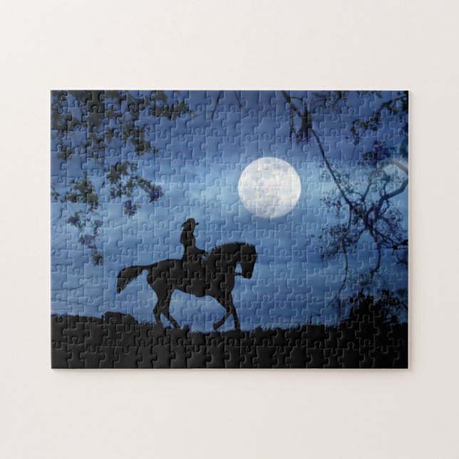 Cowgirl and Horse Riding in Moonlight Pussel (Horisontell)