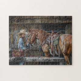 Cowgirl and Horse Rustic Western Ranch Pussel
