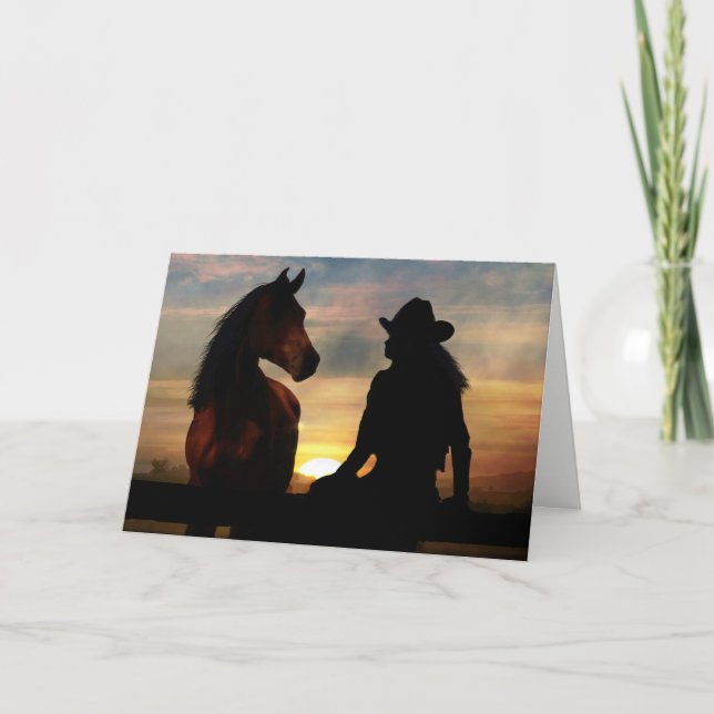 Cowgirl and Horse Sympathy Loss Loss Horse Card Kort (Framsida)