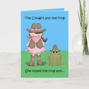Cowgirl and the Frog - Horse Birthday Card Kort