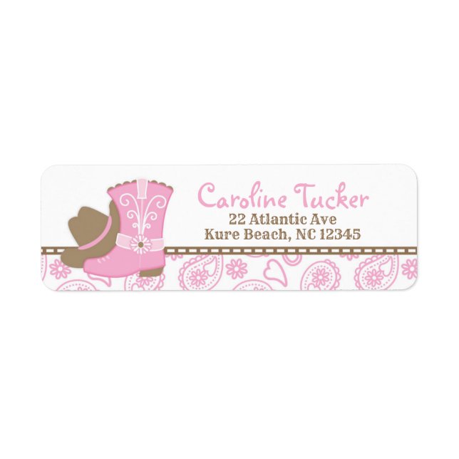 Cowgirl Baby Shower Address Label rosa och brun Returadress Etikett (Framsidan)