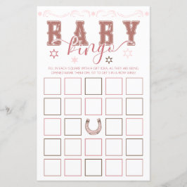 Cowgirl Baby Shower Bingo Game - Saddle Up Stil