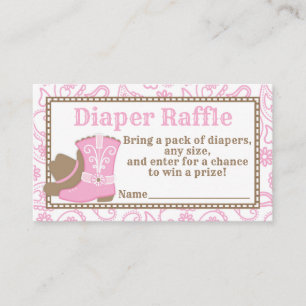 Cowgirl Baby Shower Diaper Raffle Biljett rosa Tilläggskort