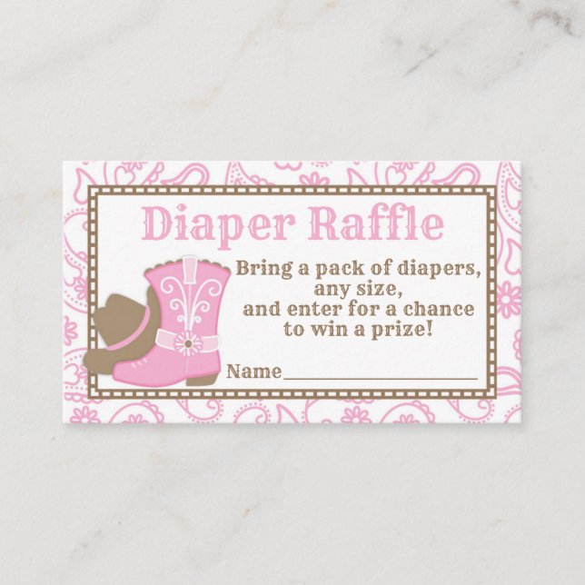 Cowgirl Baby Shower Diaper Raffle Biljett rosa Tilläggskort (Framsida)