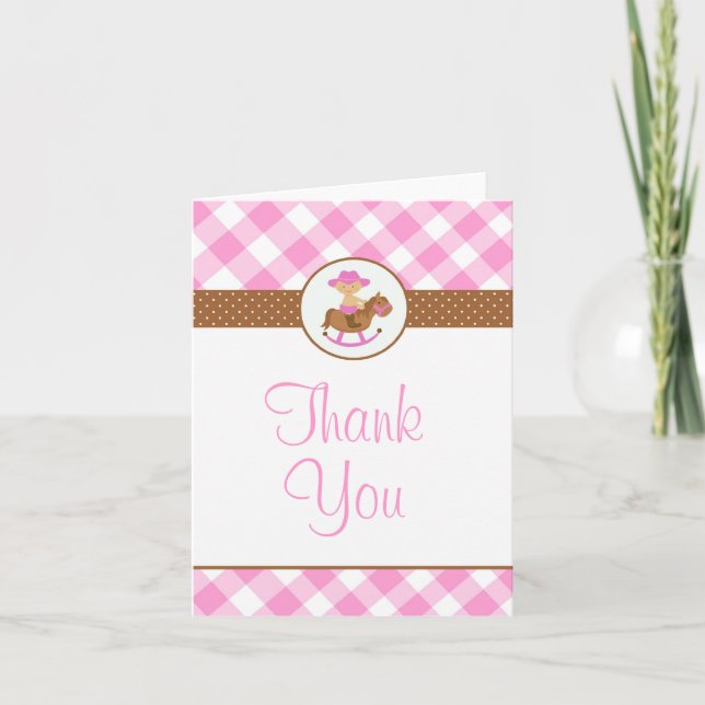 Cowgirl Baby Shower eller Birthday Tackkort (Framsida)