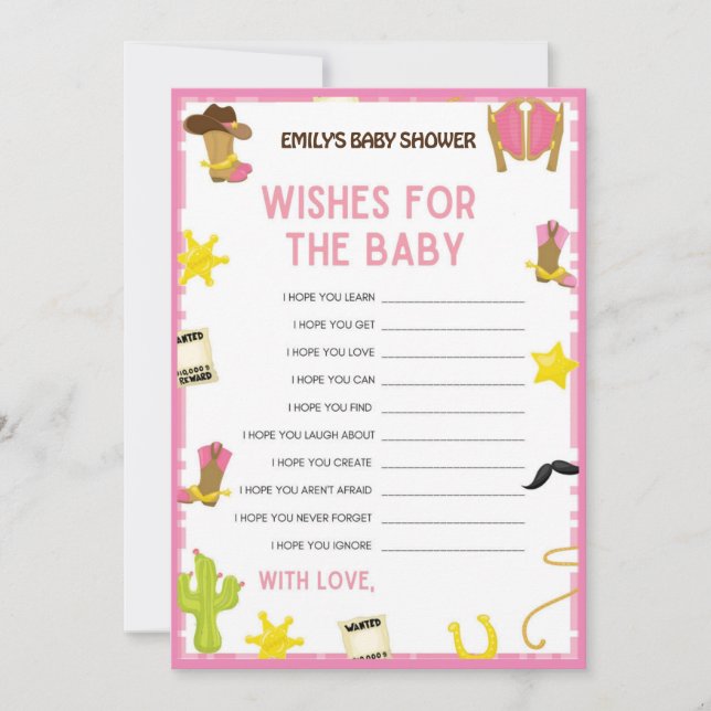 Cowgirl Baby Shower Game - Editable Namn, 5x7 stor Inbjudningar (Framsida)