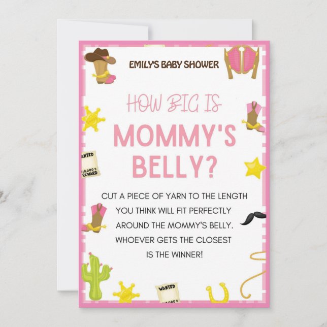 Cowgirl Baby Shower Game - Editable Namn, 5x7 stor Inbjudningar (Framsida)